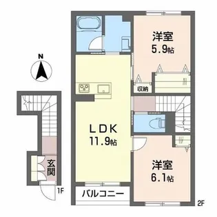 シャーメゾン駒止町III【2階】の間取り