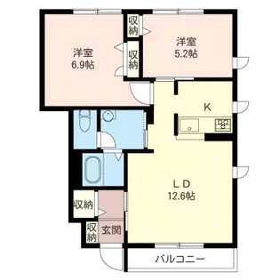カーサフォンティーヌE【1階】の間取り