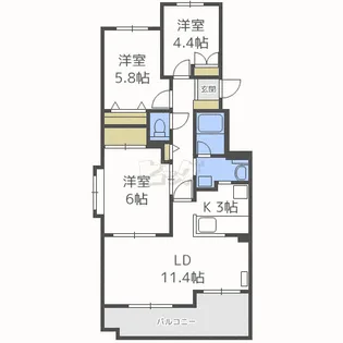 東急ドエルアルス白石【3階】の間取り