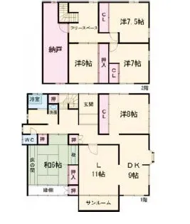 奈良県生駒郡平群町大字下垣内【一戸建】の間取り