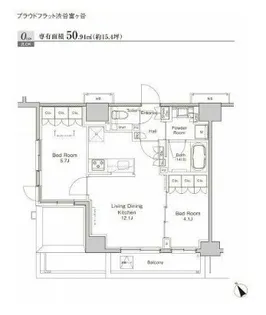 プラウドフラット渋谷富ヶ谷【9階】の間取り