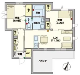 【シニア限定】浦和領家ヴェルデ【2階】の間取り