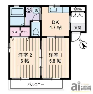 フジパレスA棟【1階】の間取り
