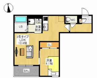 岡山県岡山市北区十日市西町【アパート】の間取り