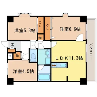 カルトセゾン鶴ヶ谷東【3階】の間取り