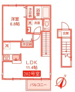 UNA BELLA ZONA D【2階】の間取り