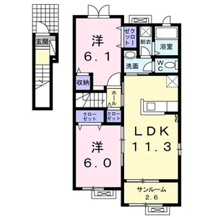 ラ フォンテ ヴェルデII【2階】の間取り