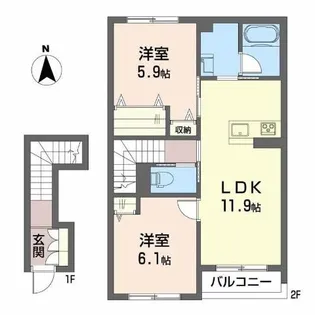 シャーメゾン駒止町III【2階】の間取り