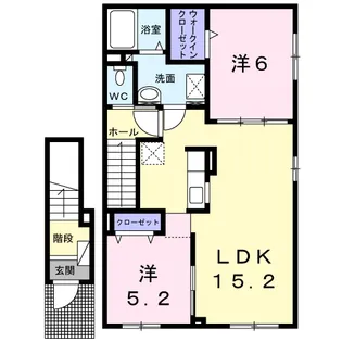 滝川市新町1丁目2LDKアパート【2階】の間取り