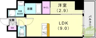 スワンズシティ神戸湊川II【9階】の間取り