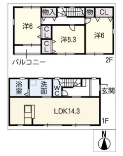 岐阜県大垣市新田町1【一戸建】の間取り