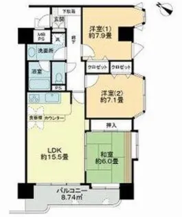 ライオンズプラザ北仙台【9階】の間取り