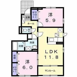 フローラ テラスK【1階】の間取り