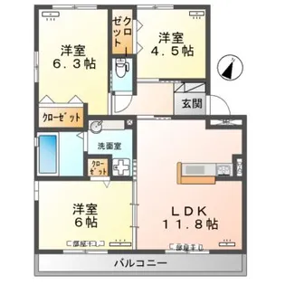 サウスコートS A・B棟 B棟【1階】の間取り