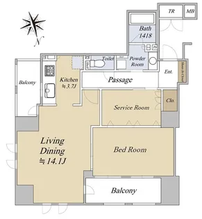 グランサンクタス淀屋橋【12階】の間取り