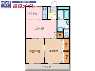 グランディス中央【3階】の間取り