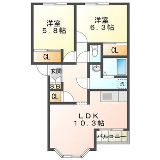 ハピネスあや【1階】の間取り