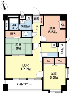 エーデルくるりII【6階】の間取り