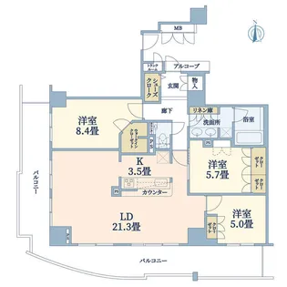 アップルタワー大阪谷町【15階】の間取り