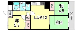 ユニハイツ朝霧【6階】の間取り