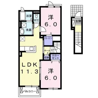 広島県福山市神辺町字上御領【アパート】の間取り