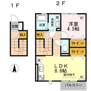 徳島県阿南市那賀川町上福井堂免【アパート】の間取り