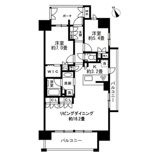 プレサンスロジェ池尻大橋【8階】の間取り