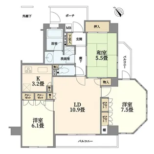 東白楽パークホームズ【8階】の間取り