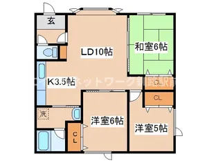 リバーハイツD【1階】の間取り