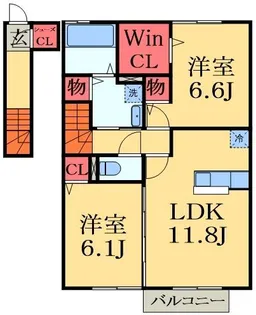 ハーリンガムコート都賀D【2階】の間取り
