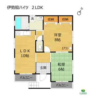 伊勢脇ハイツ「2LDK」【3階】の間取り