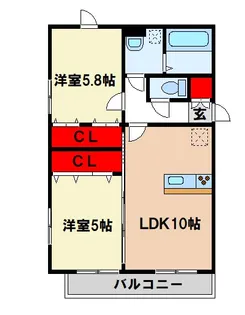 Casa朝倉街道II【1階】の間取り