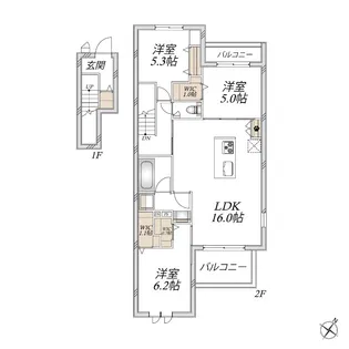 グランディール上福岡III【2階】の間取り