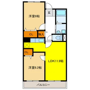 岐阜県岐阜市茜部菱野2【マンション】の間取り