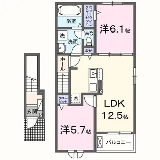 飾磨区阿成植木アパート【2階】の間取り