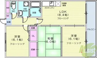 サニープレイス1【3階】の間取り