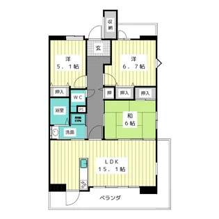 アーバンラフレ虹ヶ丘中6号棟【2階】の間取り