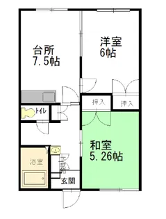 イエローハウス 2DKタイプ【1階】の間取り