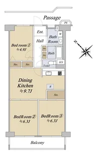 テイジン守口ビューハイツ【1階】の間取り