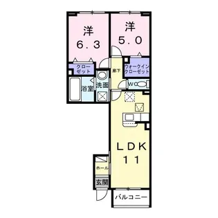高根沢町宝積寺アパート(028752801)【1階】の間取り