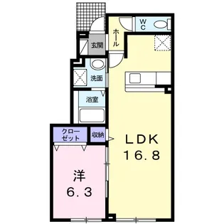 滝川市二の坂町東2丁目カーポート付1LDKアパート【1階】の間取り