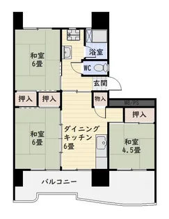 鴨池二丁目団地3号棟【13階】の間取り