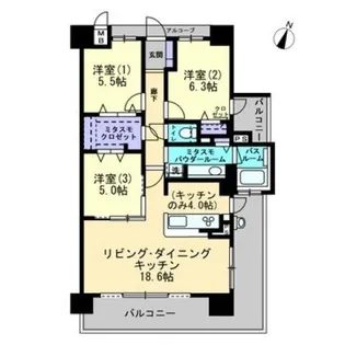 アルファスマート九品寺【4階】の間取り