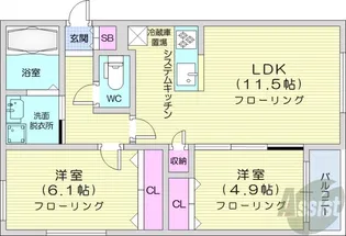 ピゥドルチェ新道東【4階】の間取り