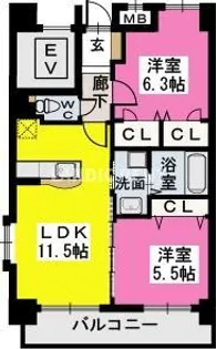 イースト フィールド那の川【5階】の間取り