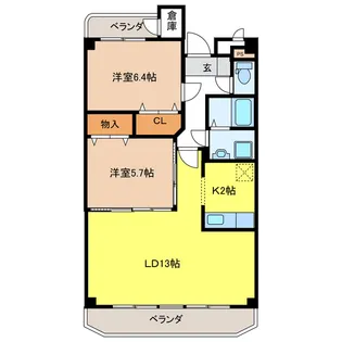 2LDKの間取り画像