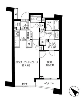 分譲 南東向き 設備充実 目黒川沿い 1LDK 更新可【9階】の間取り