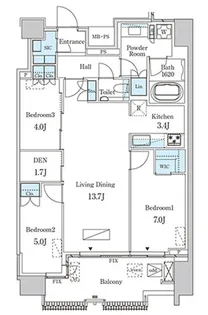 レガシス中目黒【14階】の間取り