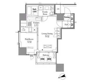 レジディアタワー目黒不動前【7階】の間取り