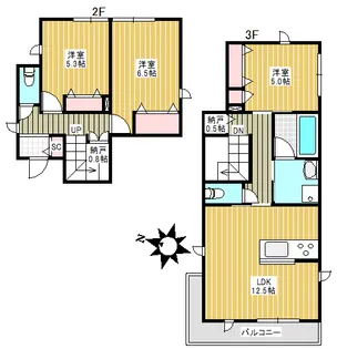 ルミオ千早【2階】の間取り